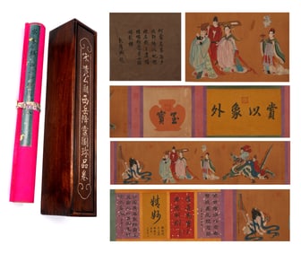 Chinese Drawing Character Story Hand Scroll,Li Gonglin Mark