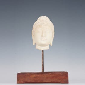 White Stone Buddha Head Figure