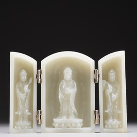 Jade Carved Mahasthamaprapta and Amitabha & Avalokitesvara Buddha Niche