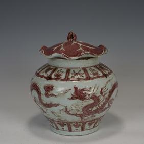 Red Inglazed Dragon Pattern Porcelain Lid Pot