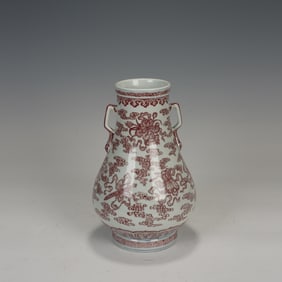 Red Inglazed Eight Treasure Pattern Double Ears Porcelain Zun