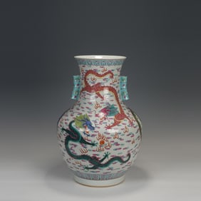Famille Rose Dragon Pattern Double Ears Porcelain Zun