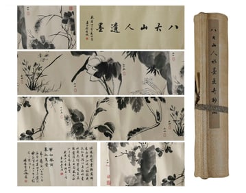 Chinese Drawing Lotus Flower Hand Scroll,Ba Dashanren Mark