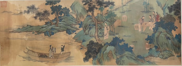 Chinese Drawing Landscape and Character Silk Painting,Lang Shining Mark
