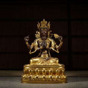 Gilt Bronze Four Armed GuanYin Figure