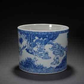 Blue and White Character Story Pattern Porcelain Brush Pot