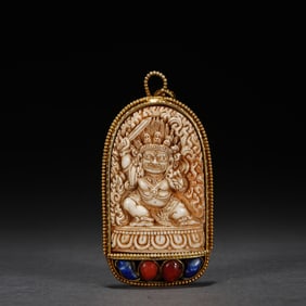 Tibetan Bone Carved Mahakala Pattern Pendant