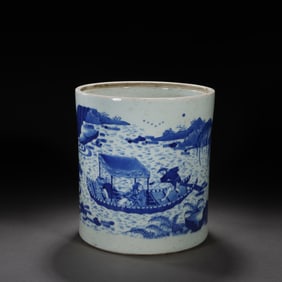 Blue and White Character Story Pattern Porcelain Brush Pot