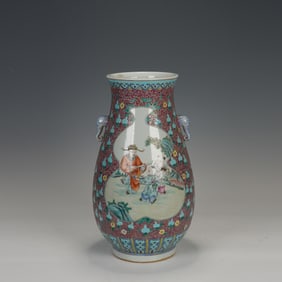 Famille Rose Character Story Pattern Double Elephant Ears Porcelain Vase