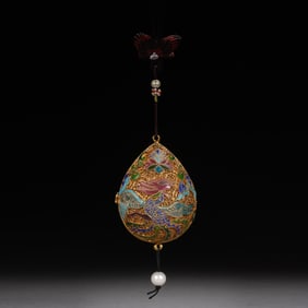 Gilt Silver Blue Enameled Carved Phoenix Pattern Sachet