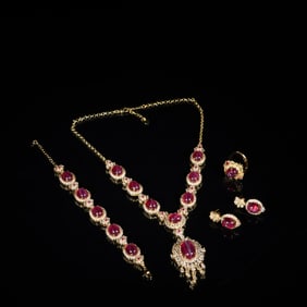 Group of Five Gem Stone Necklace and Earring & Ring
