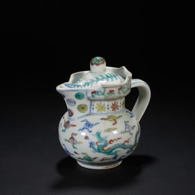 Wucai Eight Treasure and Dragon Pattern Porcelain Monk Hat Teapot