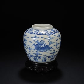 Blue and White Kirin Pattern Porcelain Pot
