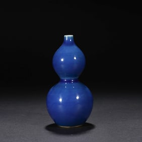 Bright Blue Glazed Porcelain Gourd Shape Vase