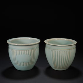 Pair of Green Glazed Porcelain Pot