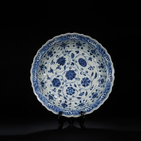 Blue and White Flower Branch Pattern Porcelain Plate