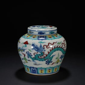 Wucai Dragon Pattern Porcelain Lid Pot