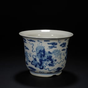 Blue and White Beast Pattern Porcelain Flower Pot
