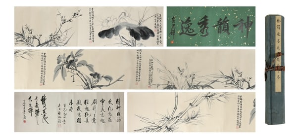 Chinese Drawing Lotus Flower and Plum Flower & Bamboo & Orchid Hand Scroll,Xu Wei Mark
