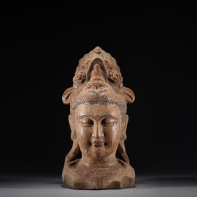 Wood Buddha Head Figure