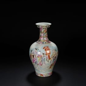 Famille Rose Character Story and Poetry Pattern Porcelain Vase
