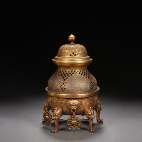 Gilt Bronze Carved Flower and Dragon Pattern Incense Burner