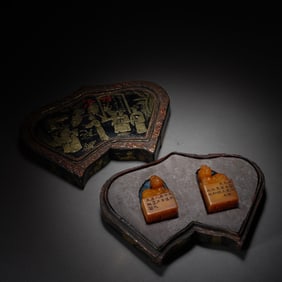Pair of Shoushan Carved Beast Shape Stone Seal