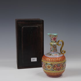 Famille Rose Flower and Shou Pattern Porcelain Pot