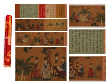 Chinese Drawing Character Story Hand Scroll,Tang Yin Mark