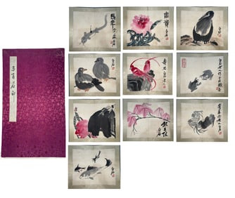 Chinese Drawing Flower and Bird Painting Album,Qi Baishi Mark