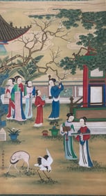 Chinese Drawing Beauty Story Silk Painting,Gu Jianlong Mark