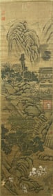 Chinese Drawing Landscape Silk Painting,Qiu Ying Mark