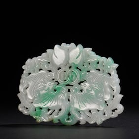 Jadeite Carved Peach and Bat Pattern Pendant