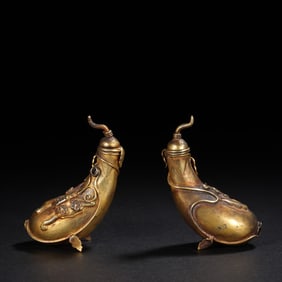 Pair of Gilt Silver Carved Fruit Shape Snuff Bottle