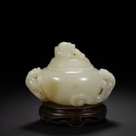 Jade Carved Chi Dragon Shape Lid Incense Burner