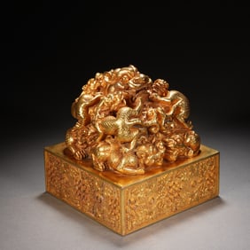 Gilt Bronze Carved Dragon Pattern Stone Seal
