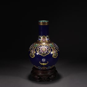 Bright Blue Glazed Famille Rose Flower Pattern Porcelain Vase