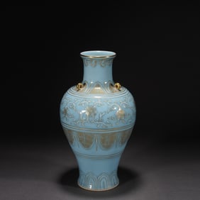 Light Grey Glazed Gold Drawing Flower Pattern Porcelain Vase