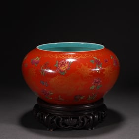 Red Glazed Famille Rose Gold Drawing Flower Pattern Porcelain Washer