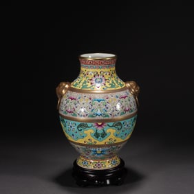 Famille Rose Flower Pattern Double Ears Porcelain Vase