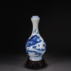 Blue and White Character and Landscape Pattern Porcelain Vase