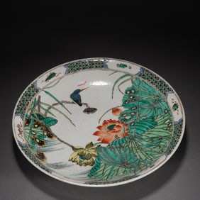 Wucai Lotus Flower and Bird Pattern Porcelain Plate