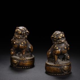 Pair of Bronze Carved Lion Shape Figure