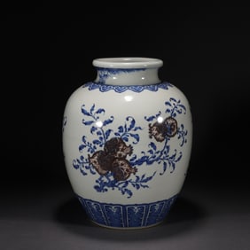 Blue and White Red Inglazed Pomegranate Pattern Porcelain Zun