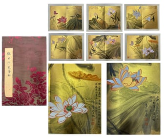 Chinese Drawing Lotus Flower Painting Album,Zhang Daqian Mark