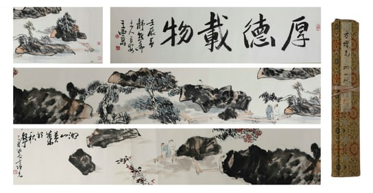 Chinese Drawing Landscape and Character Story Hand Scroll,Fang Zengxian Mark