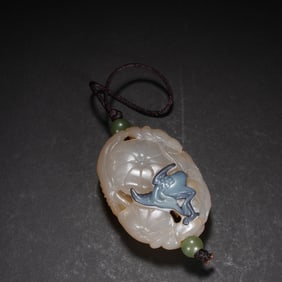 Agate Carved Lotus Flower and Crane Pattern Sachet