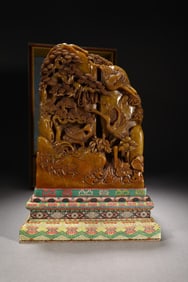 Shoushan Tianhuang Carved Pine Tree and Crane Pattern Stone Seal