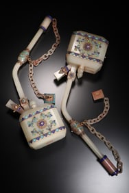 Jade Inlaid Blue Enameled and Silver Carved Flower Pattern Hookah