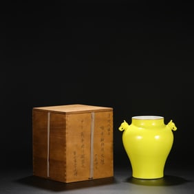 Yellow Glazed Double Dog Ears Porcelain Pot